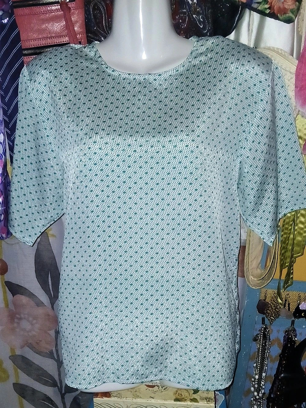 Vintage Jonathan Martin Sophisticates Green Polka Dot Short Sleeve Blouse M